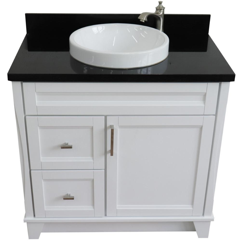 Single sink vanity in White with Black galaxy granite and CENTER round sink. Picture 13