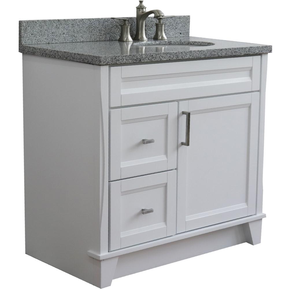 Single sink vanity in White with Gray granite and LEFT oval sink. Picture 6