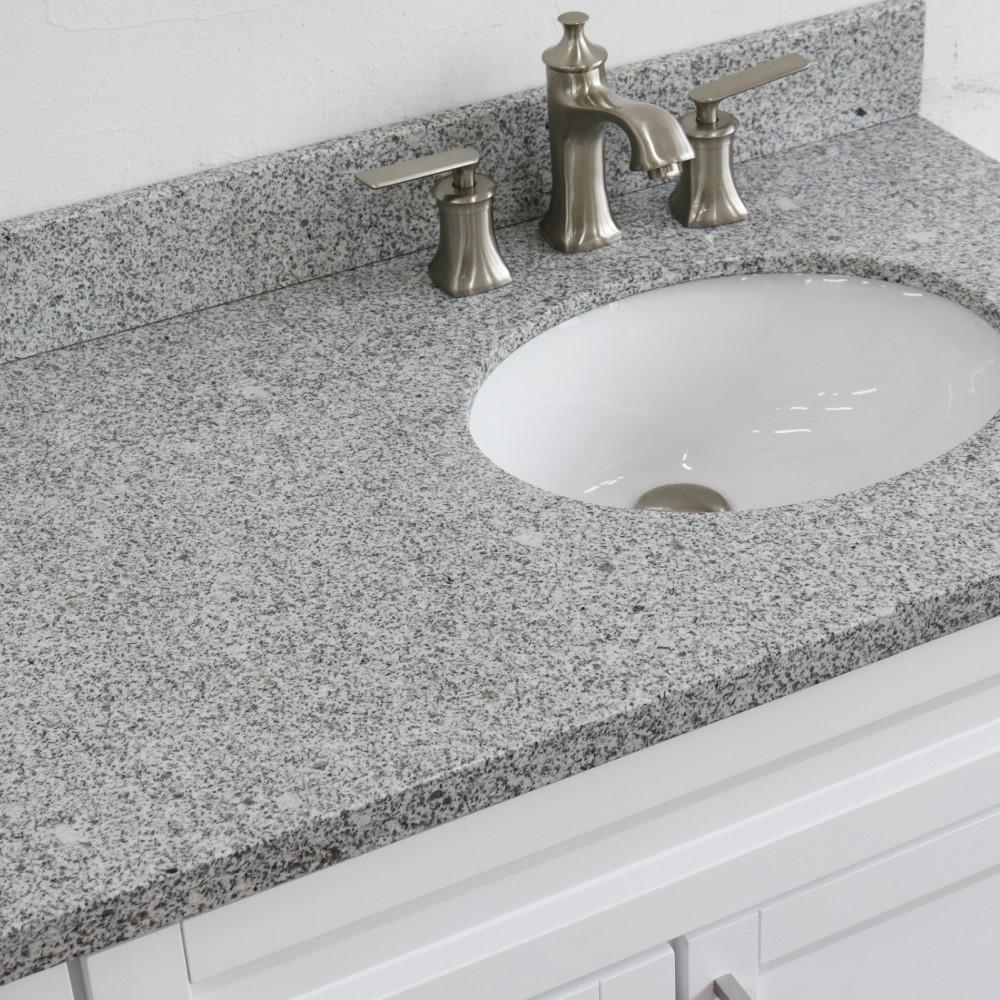 Single sink vanity in White with Gray granite and LEFT oval sink. Picture 9