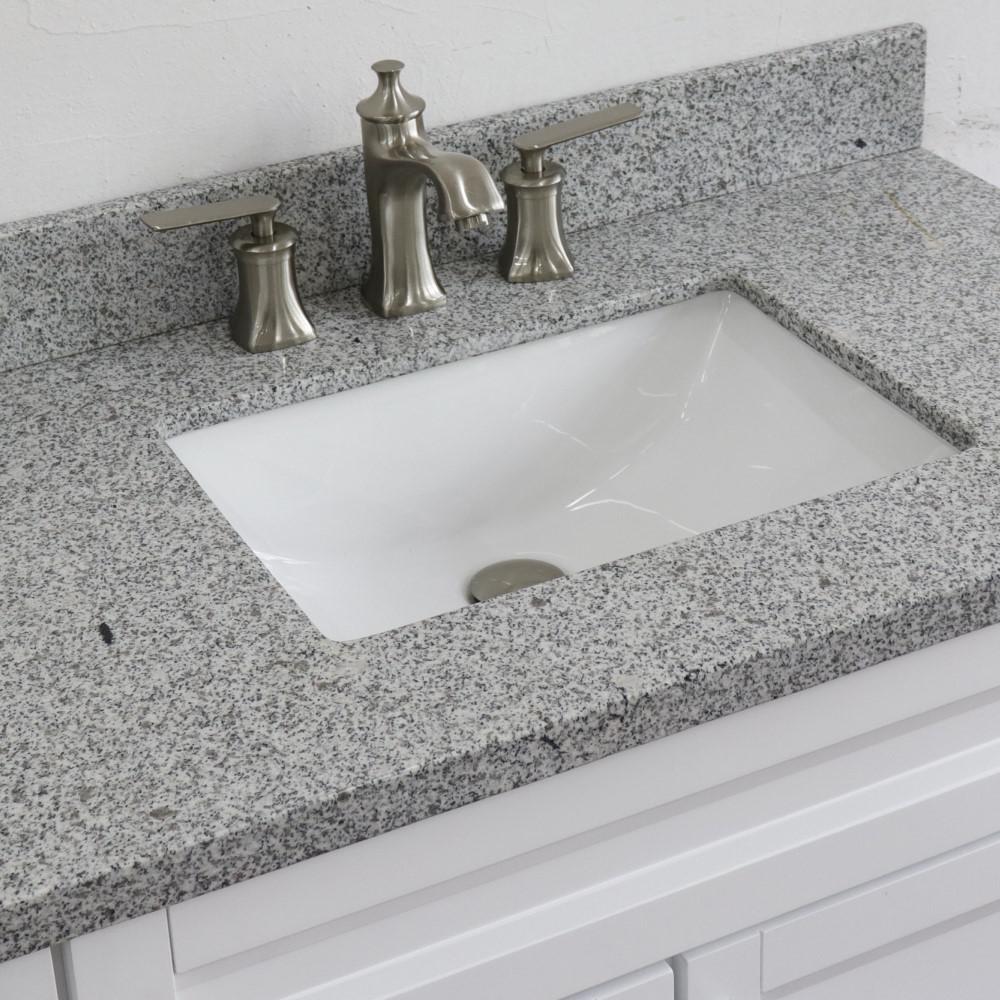 Single sink vanity in White with Gray granite and CENTER rectangle sink. Picture 11