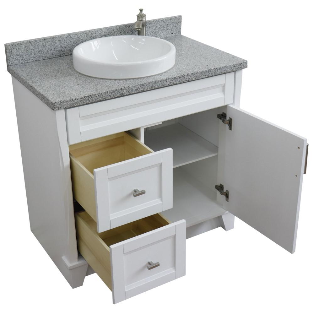 Single sink vanity in White with Gray granite and CENTER round sink. Picture 3