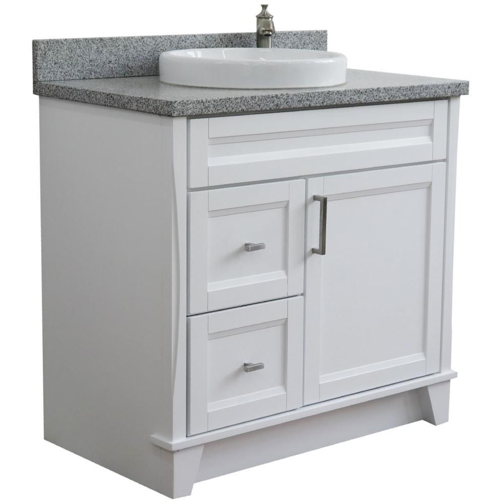 Single sink vanity in White with Gray granite and CENTER round sink. Picture 7