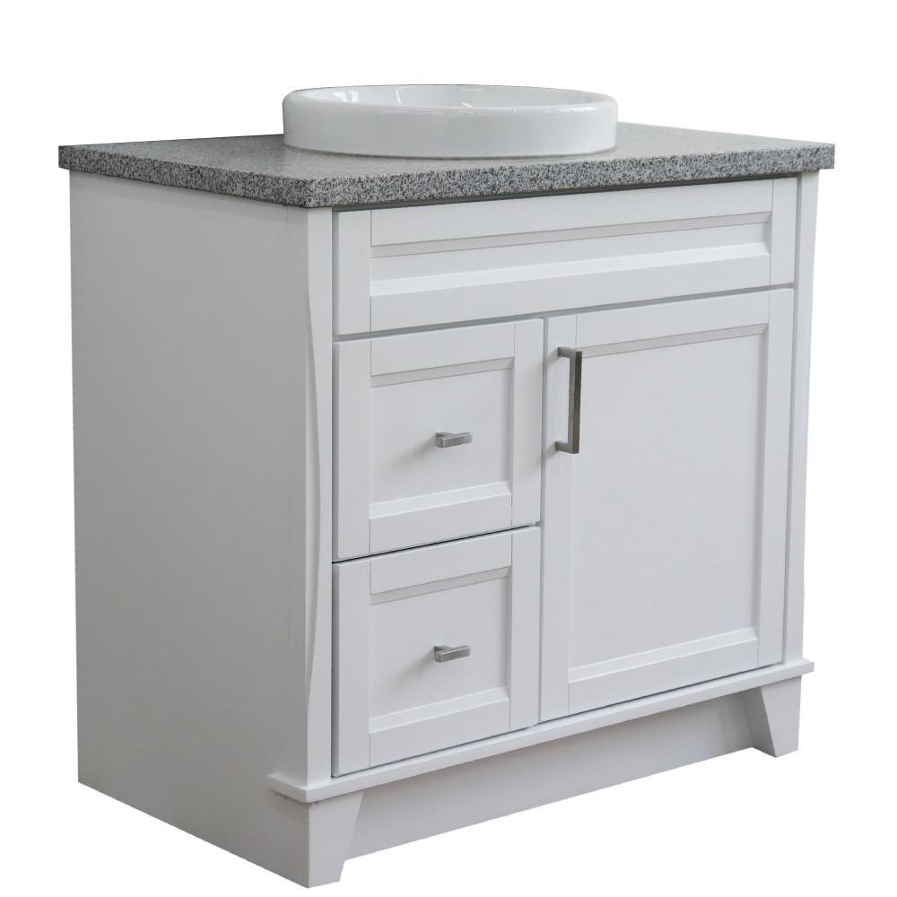 Single sink vanity in White with Gray granite and CENTER round sink. Picture 8