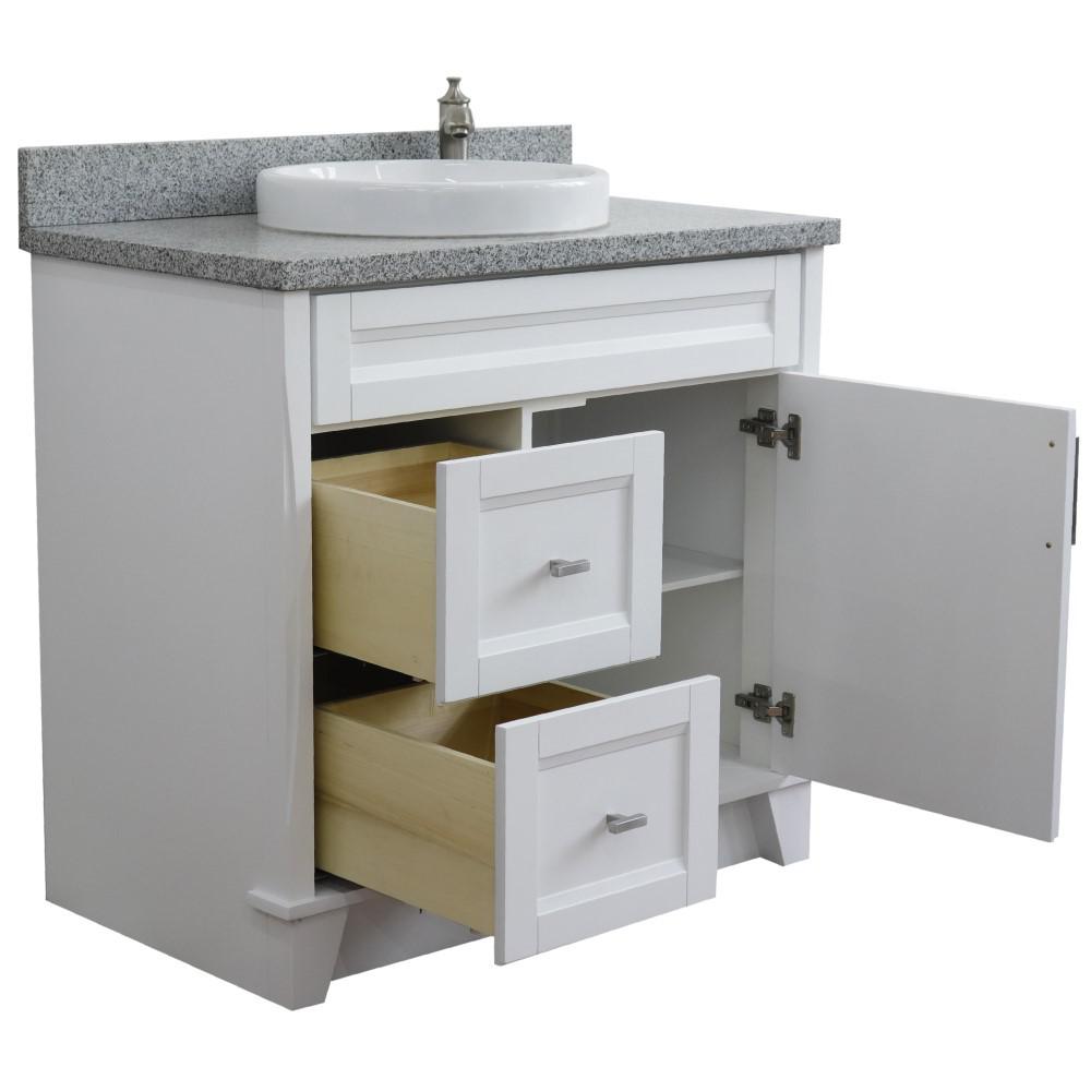 Single sink vanity in White with Gray granite and CENTER round sink. Picture 9