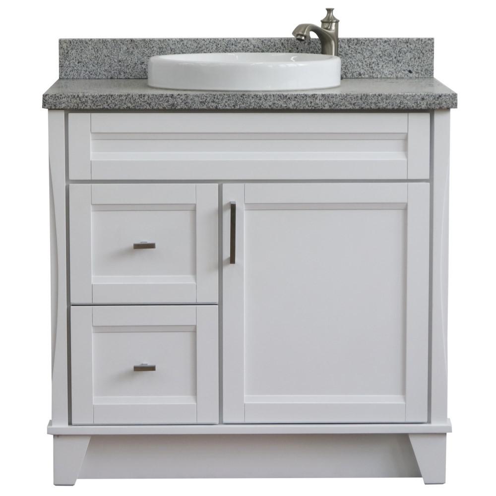 Single sink vanity in White with Gray granite and CENTER round sink. Picture 10