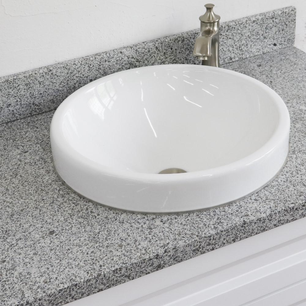 Single sink vanity in White with Gray granite and CENTER round sink. Picture 11
