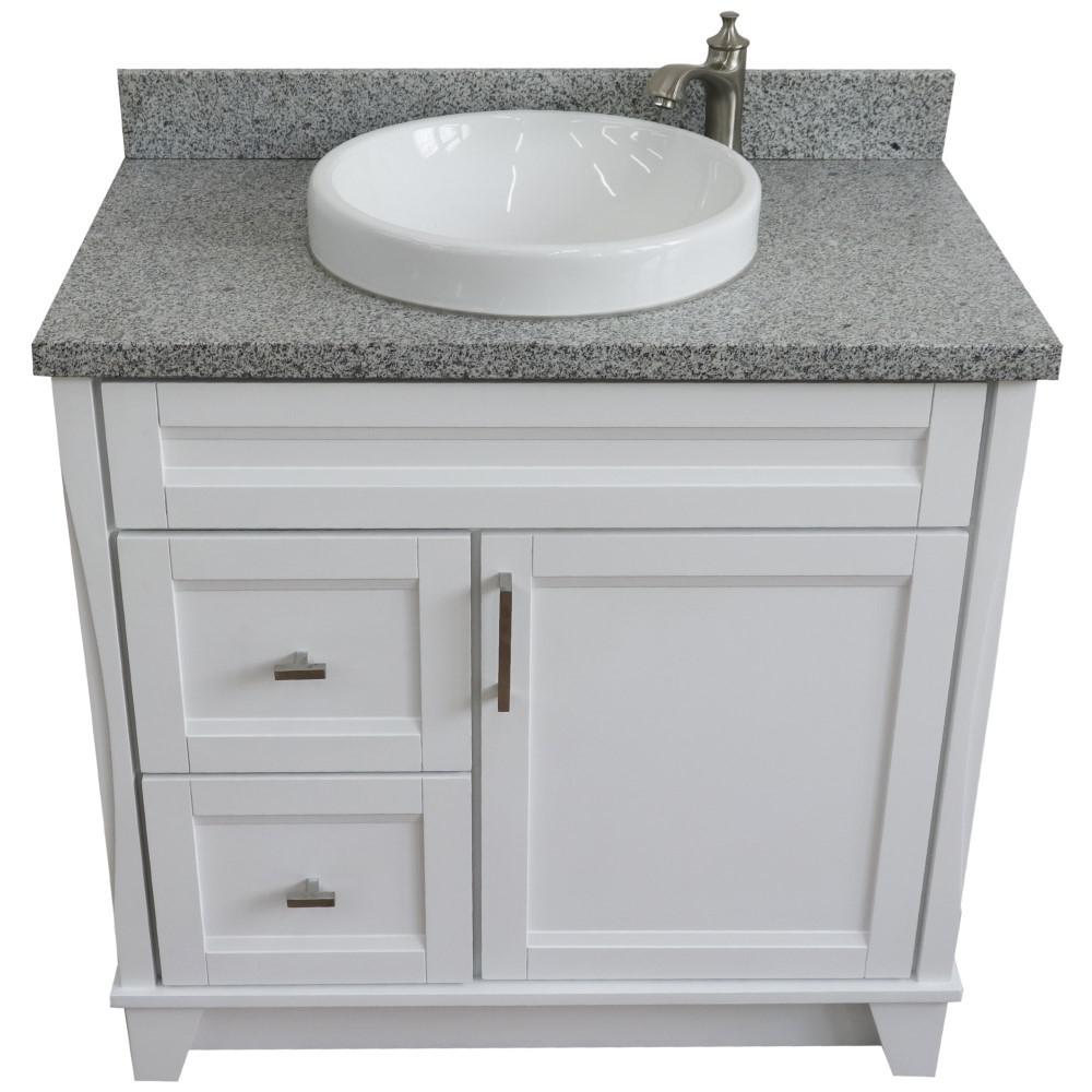 Single sink vanity in White with Gray granite and CENTER round sink. Picture 13