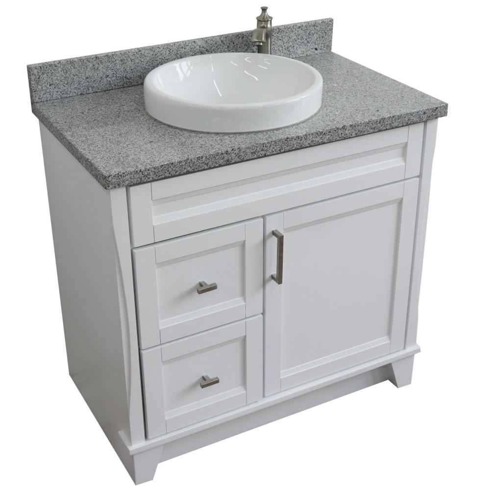 Single sink vanity in White with Gray granite and CENTER round sink. Picture 14