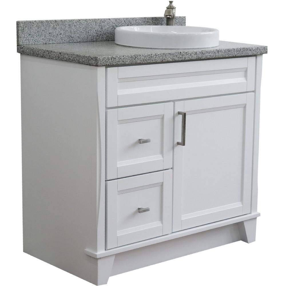 Single sink vanity in White with Gray granite and LEFT round sink. Picture 6