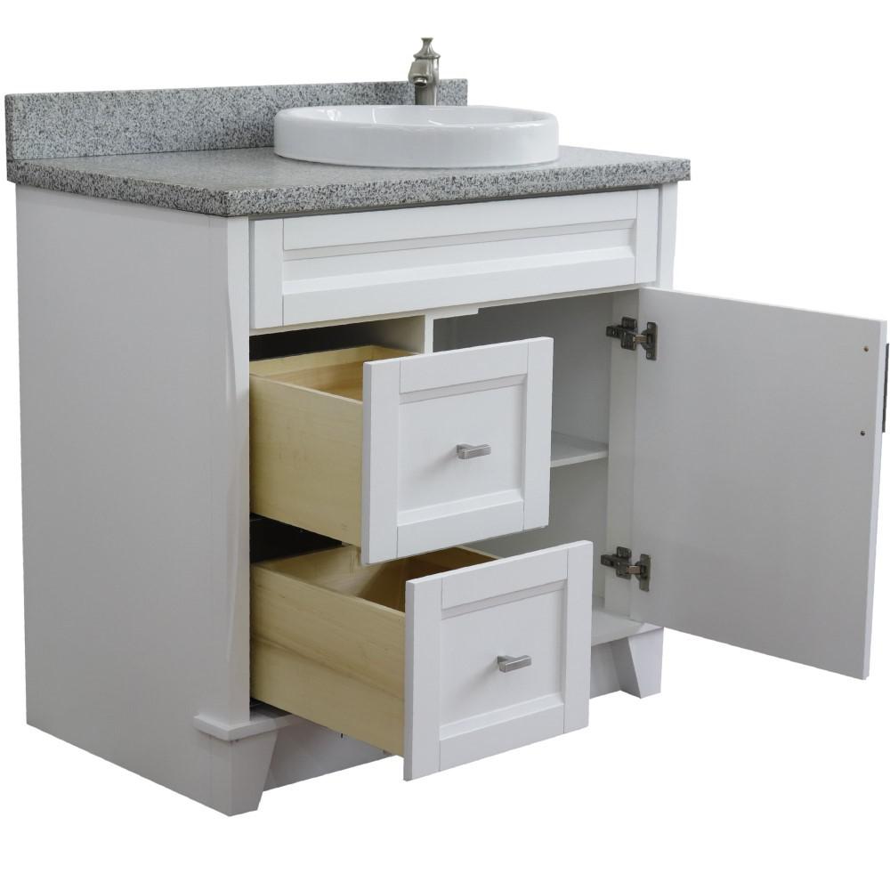 Single sink vanity in White with Gray granite and LEFT round sink. Picture 7