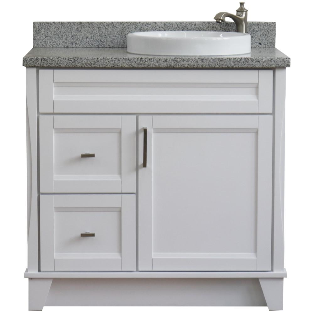 Single sink vanity in White with Gray granite and LEFT round sink. Picture 8