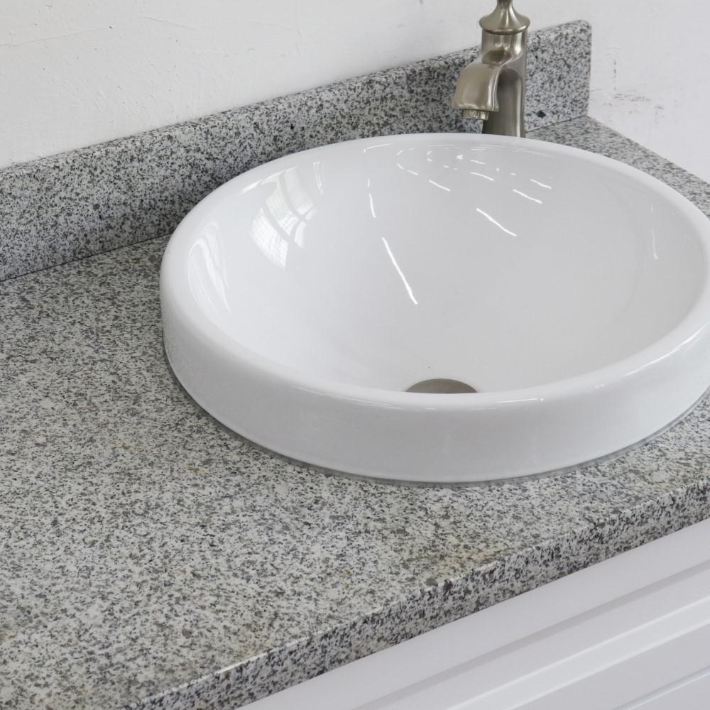 Single sink vanity in White with Gray granite and LEFT round sink. Picture 9
