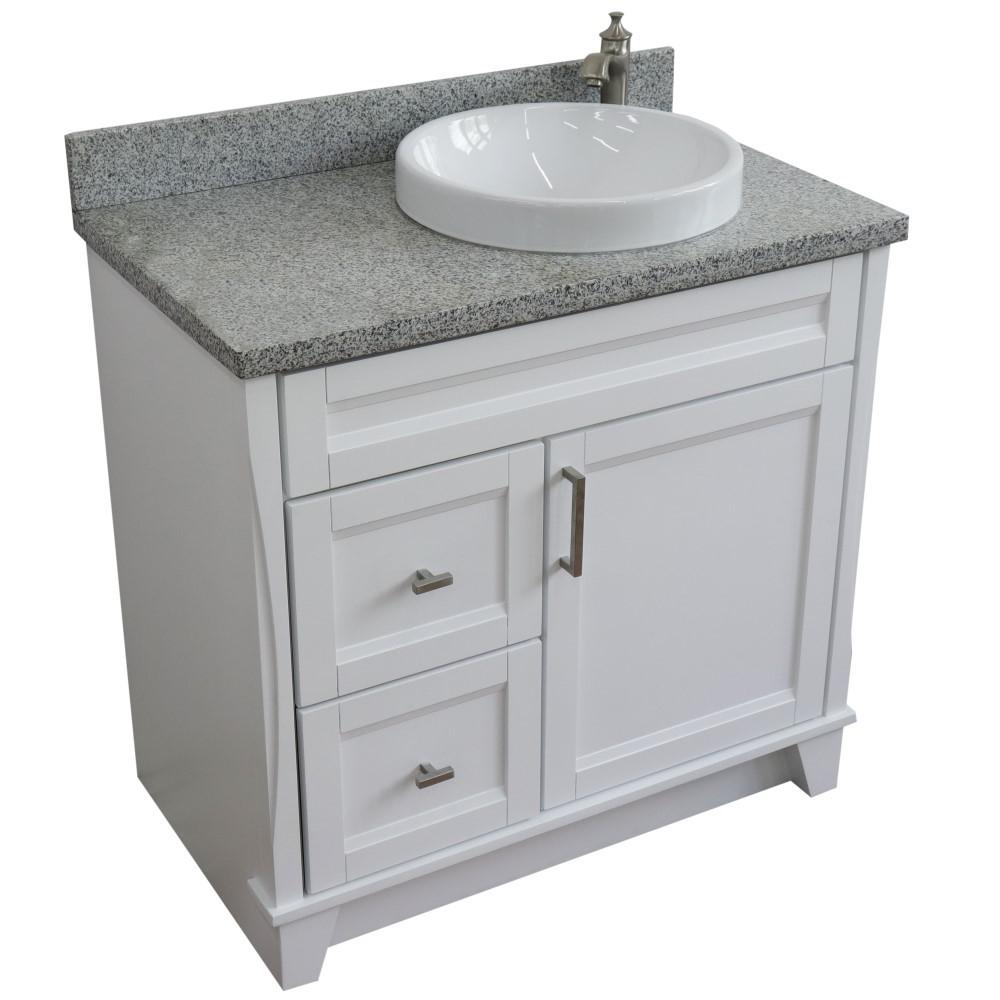 Single sink vanity in White with Gray granite and LEFT round sink. Picture 12