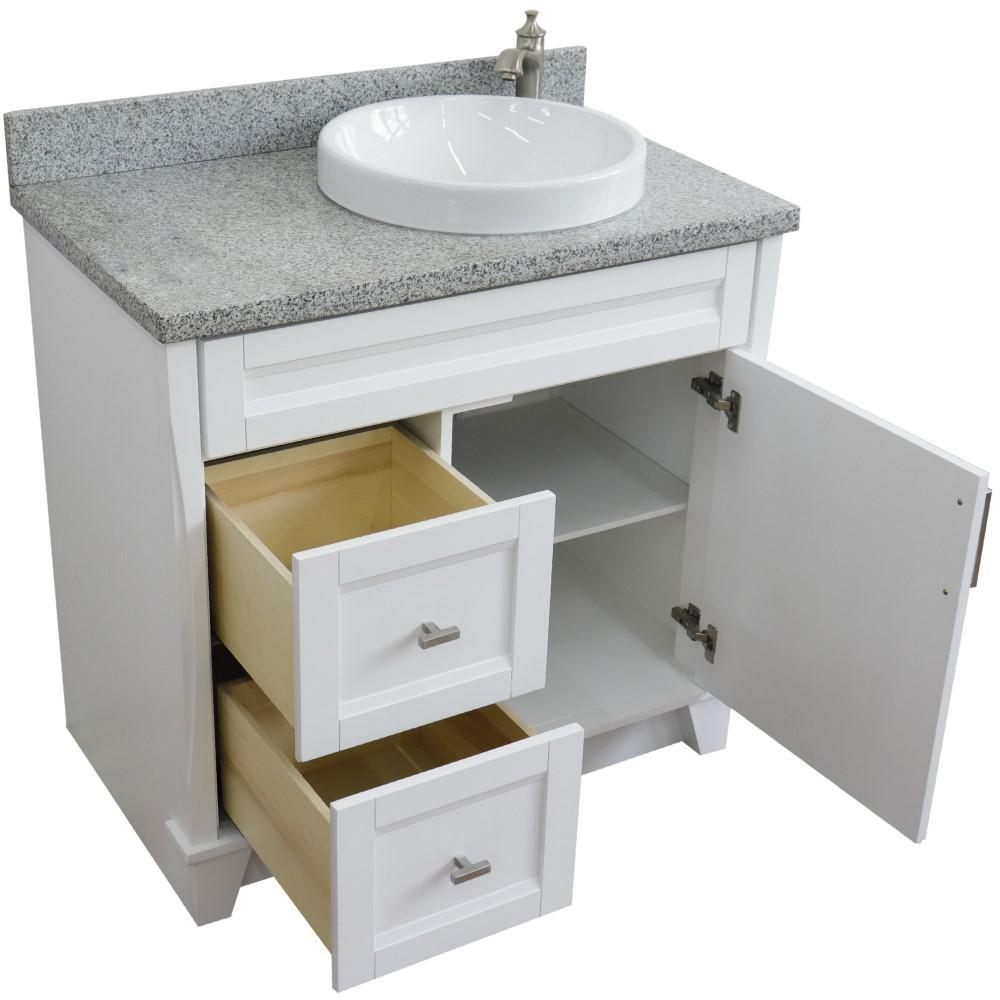 Single sink vanity in White with Gray granite and LEFT round sink. Picture 13