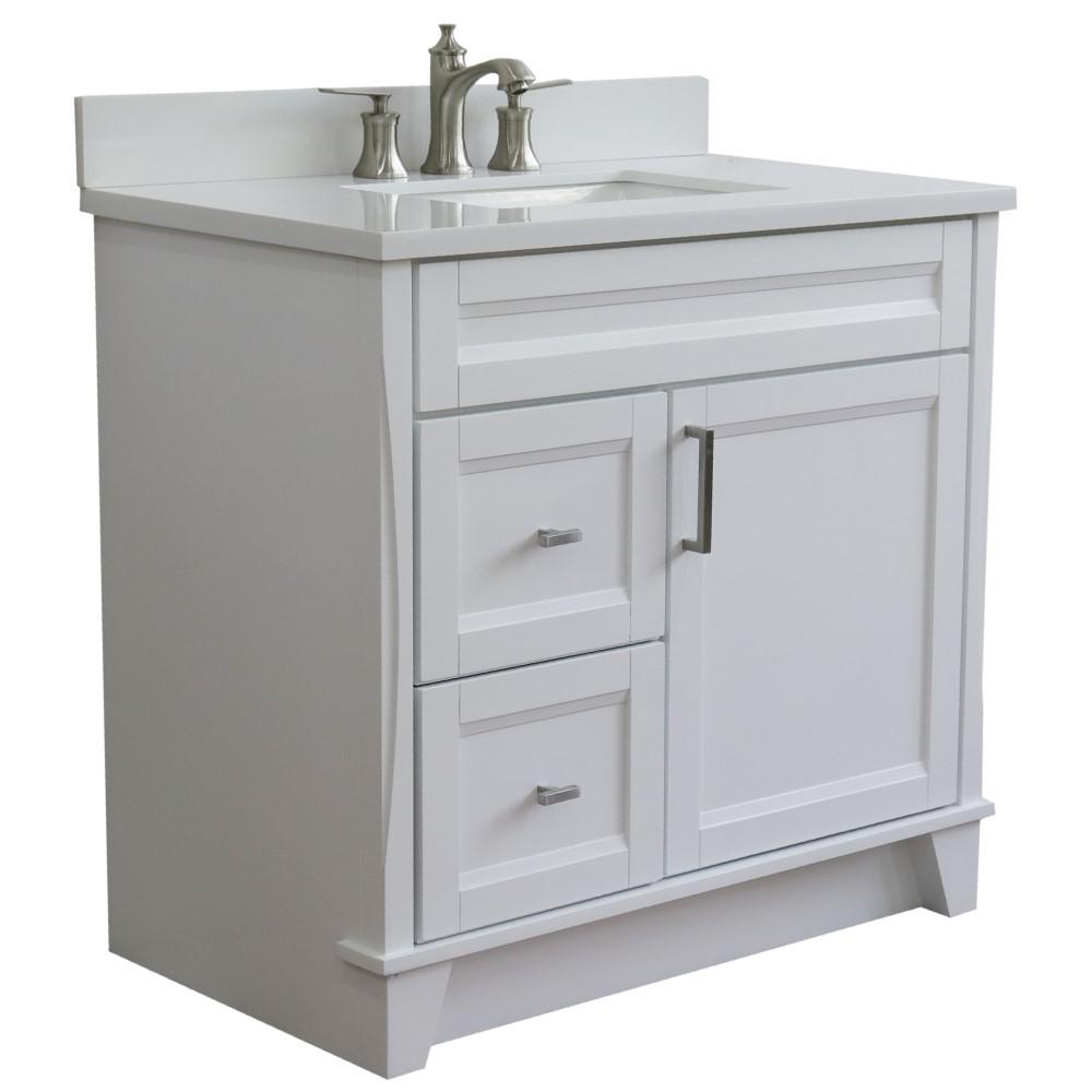 Single sink vanity in White with White quartz and CENTER rectangle sink. Picture 7