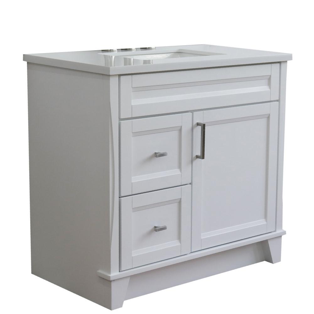 Single sink vanity in White with White quartz and CENTER rectangle sink. Picture 8