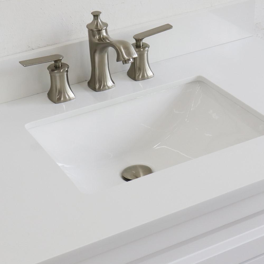 Single sink vanity in White with White quartz and CENTER rectangle sink. Picture 11