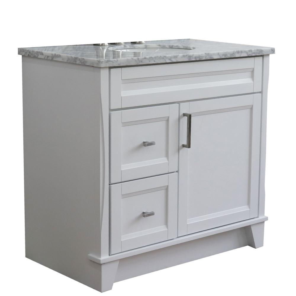 Single sink vanity in White with White Carrara marble and CENTER oval sink. Picture 8