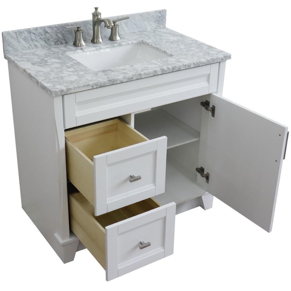Single sink vanity in White with White Carrara marble and rectangle sink. Picture 3