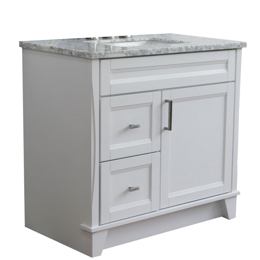Single sink vanity in White with White Carrara marble and rectangle sink. Picture 8