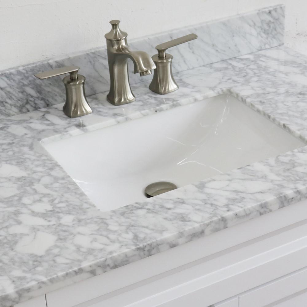 Single sink vanity in White with White Carrara marble and rectangle sink. Picture 11