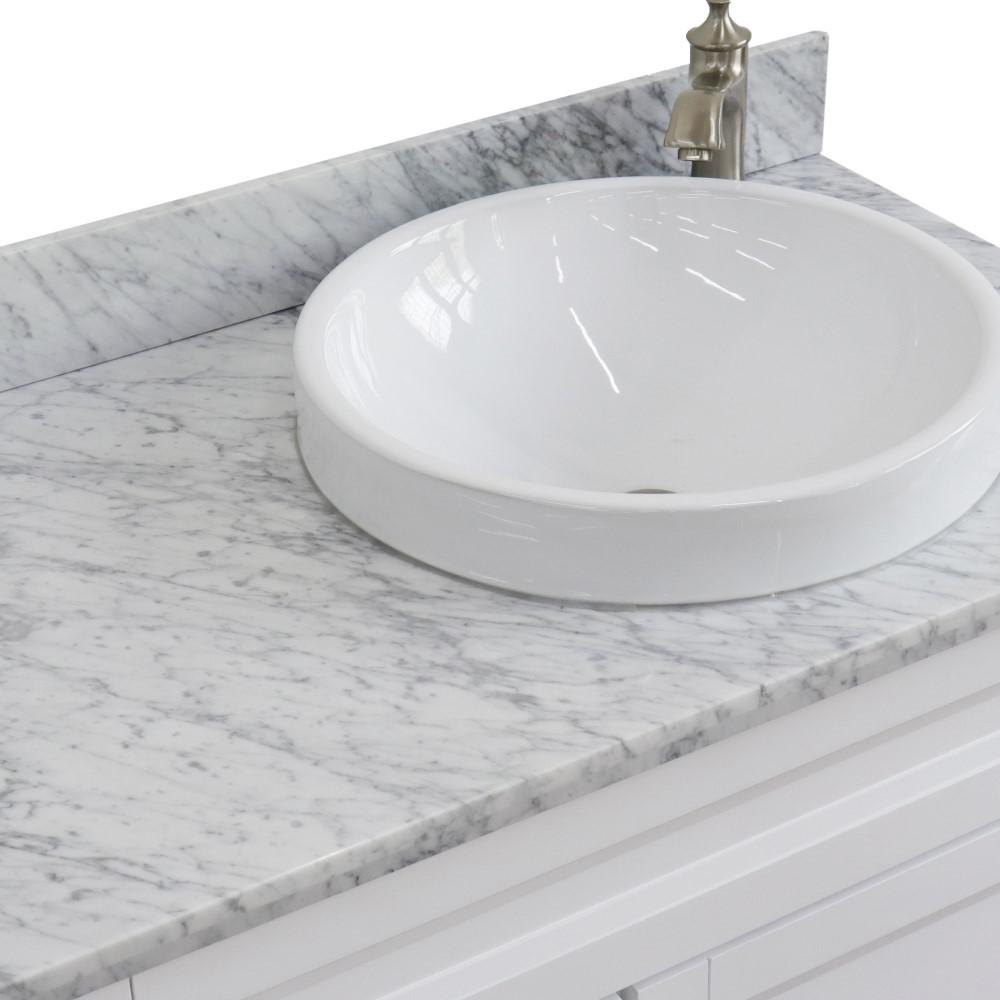 Single sink vanity in White with White Carrara marble and LEFT round sink. Picture 9