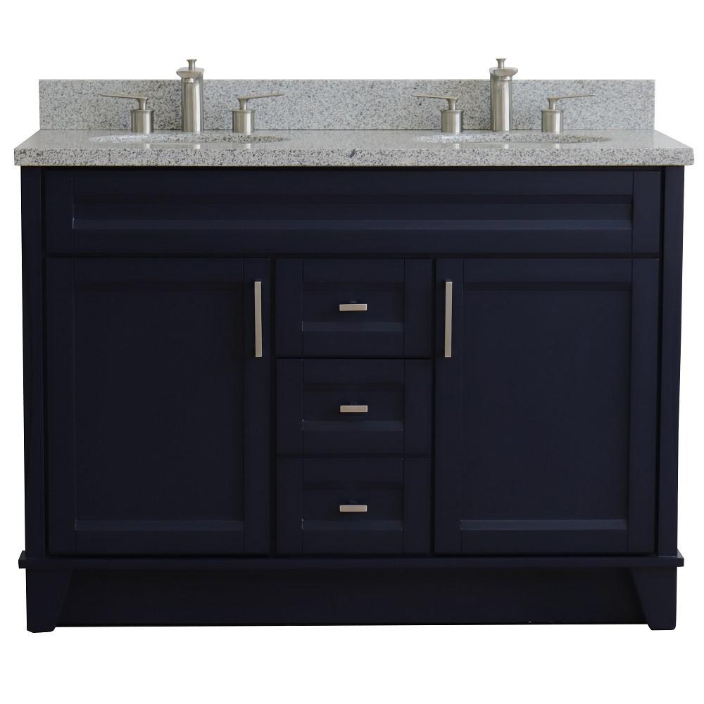 49 Double sink vanity in Blue finish with Gray granite and oval sink. Picture 6