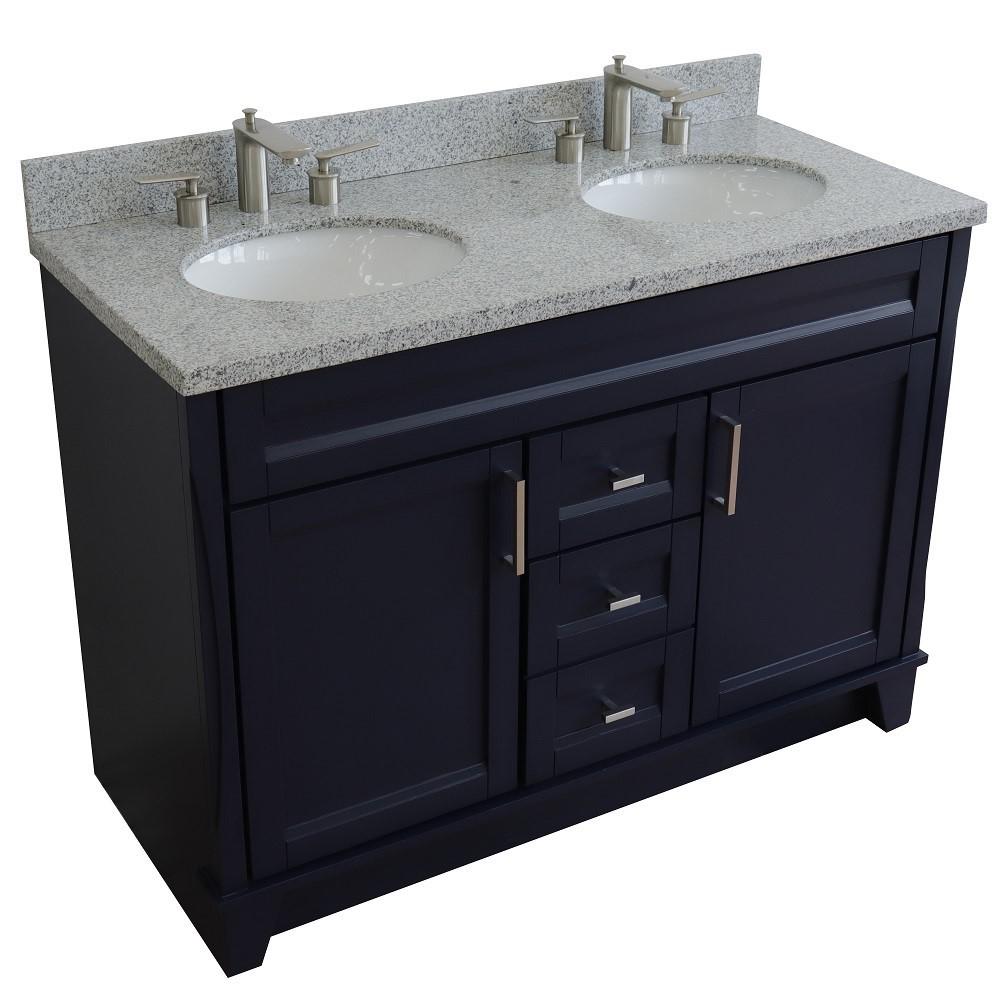 49 Double sink vanity in Blue finish with Gray granite and oval sink. Picture 9