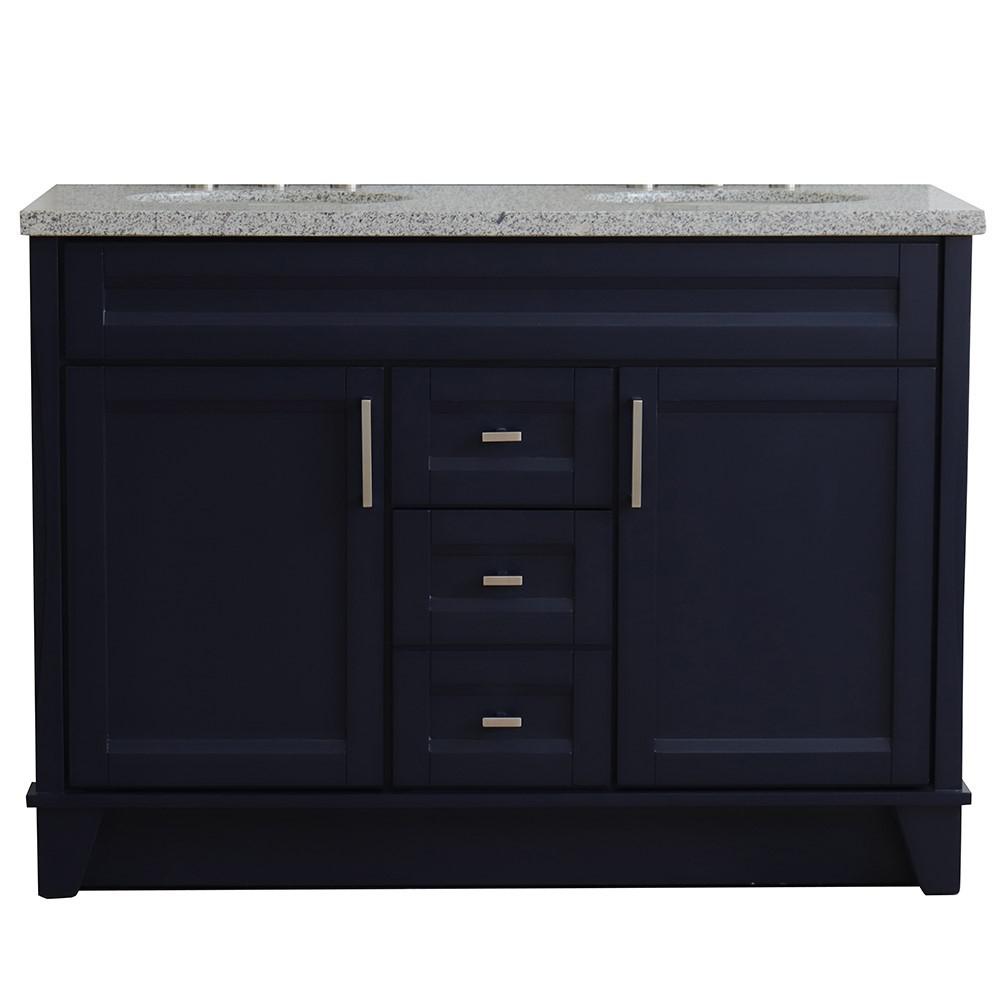 49 Double sink vanity in Blue finish with Gray granite and oval sink. Picture 12