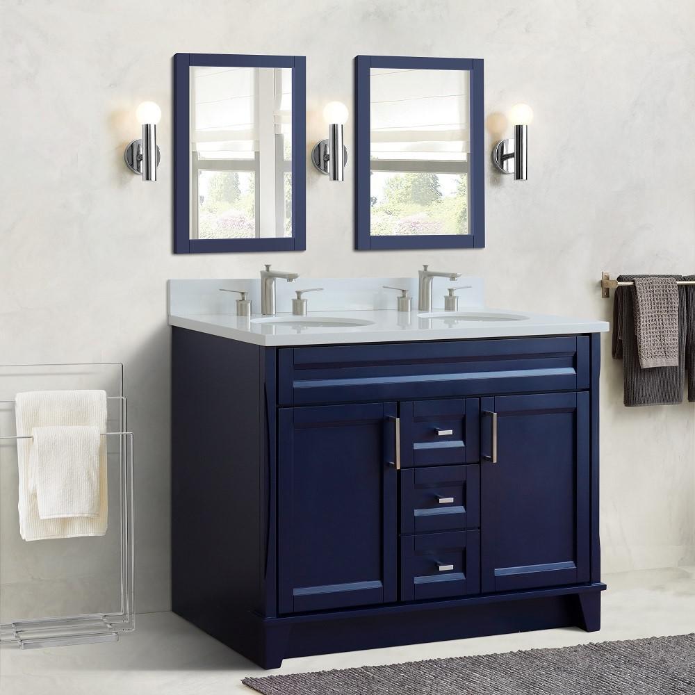 49 Double sink vanity in Blue finish with White quartz and oval sink. Picture 2