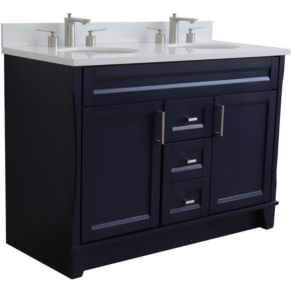49 Double sink vanity in Blue finish with White quartz and oval sink. Picture 4