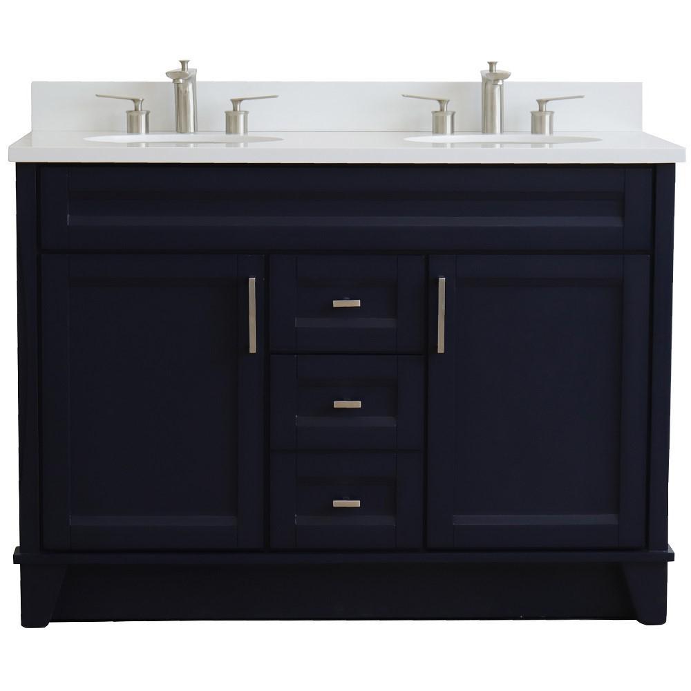 49 Double sink vanity in Blue finish with White quartz and oval sink. Picture 6