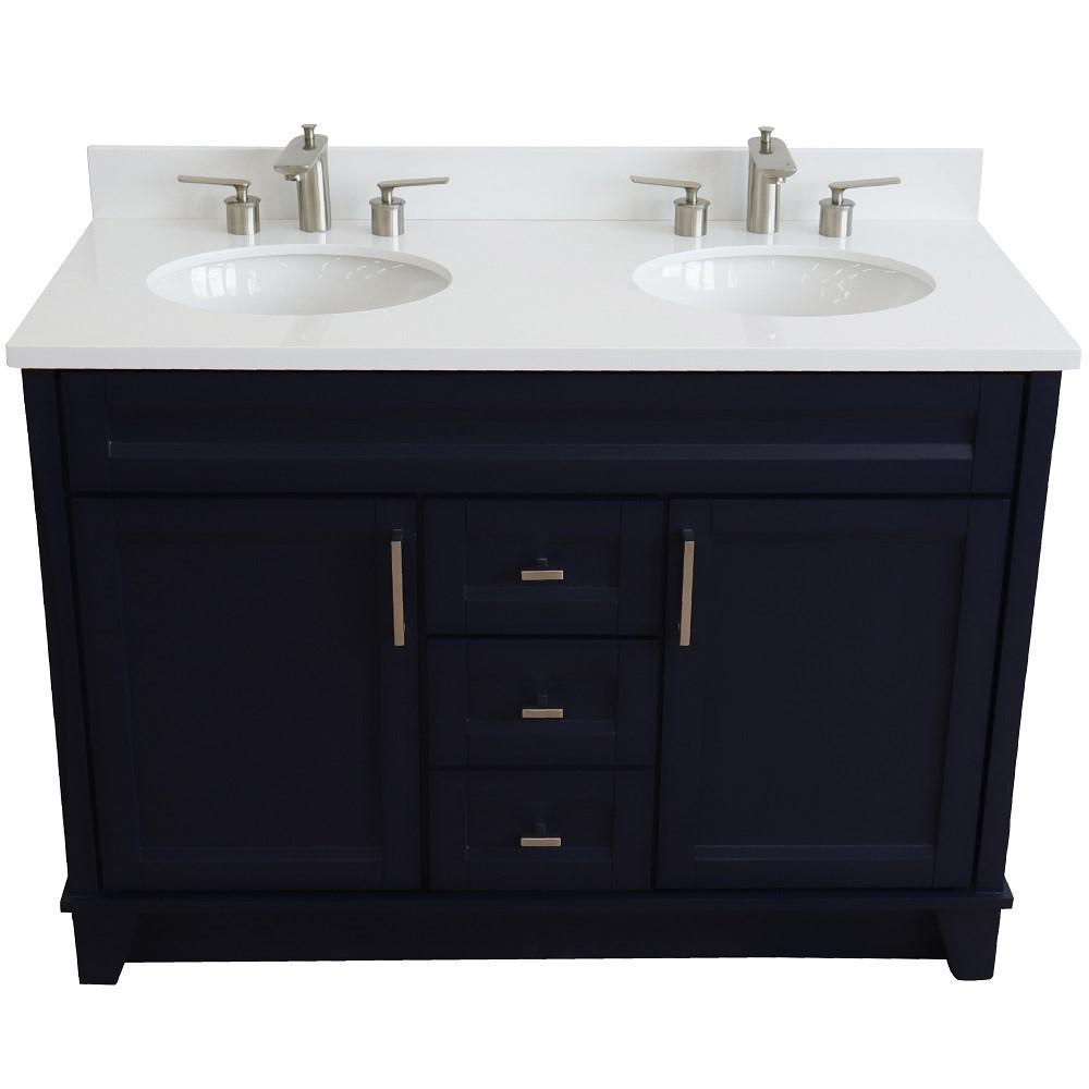 49 Double sink vanity in Blue finish with White quartz and oval sink. Picture 8