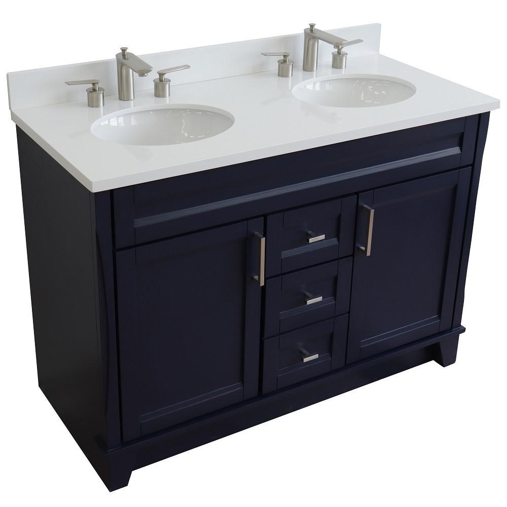 49 Double sink vanity in Blue finish with White quartz and oval sink. Picture 9