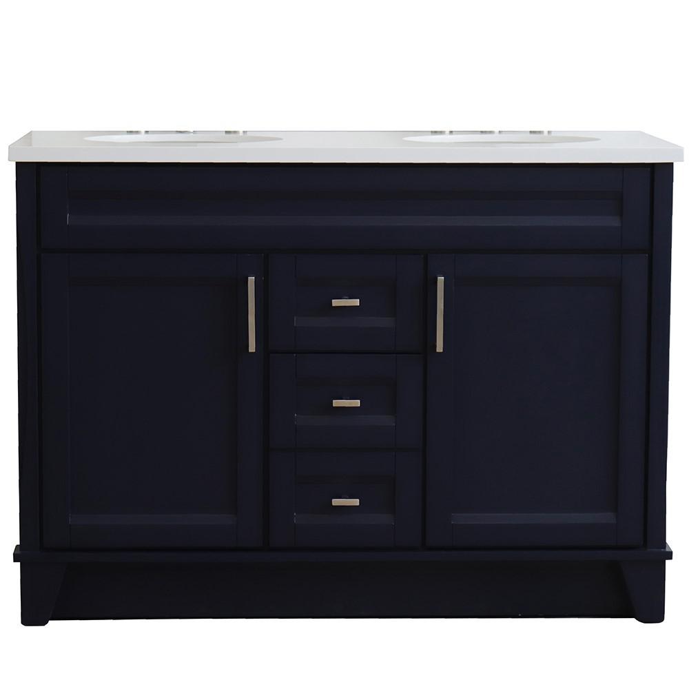 49 Double sink vanity in Blue finish with White quartz and oval sink. Picture 12