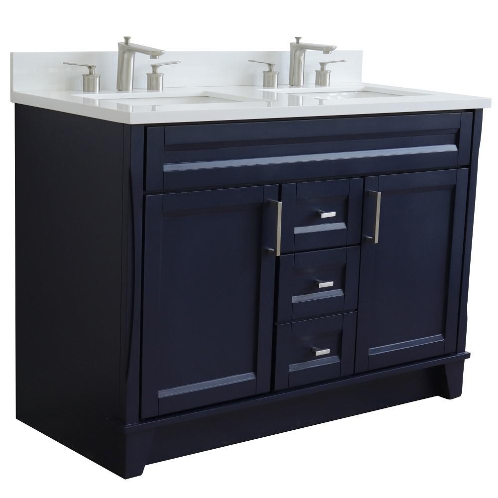 49 Double sink vanity in Blue finish with White quartz and rectangle sink. Picture 5