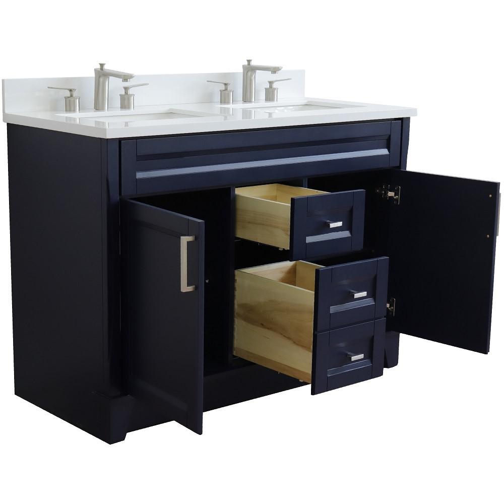 49 Double sink vanity in Blue finish with White quartz and rectangle sink. Picture 6