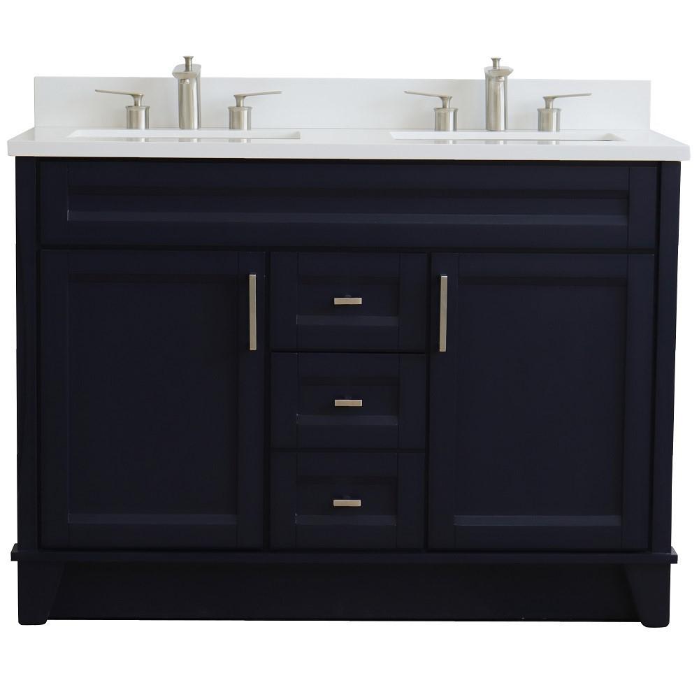 49 Double sink vanity in Blue finish with White quartz and rectangle sink. Picture 7