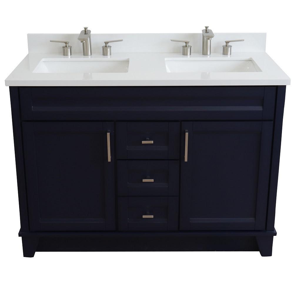 49 Double sink vanity in Blue finish with White quartz and rectangle sink. Picture 9