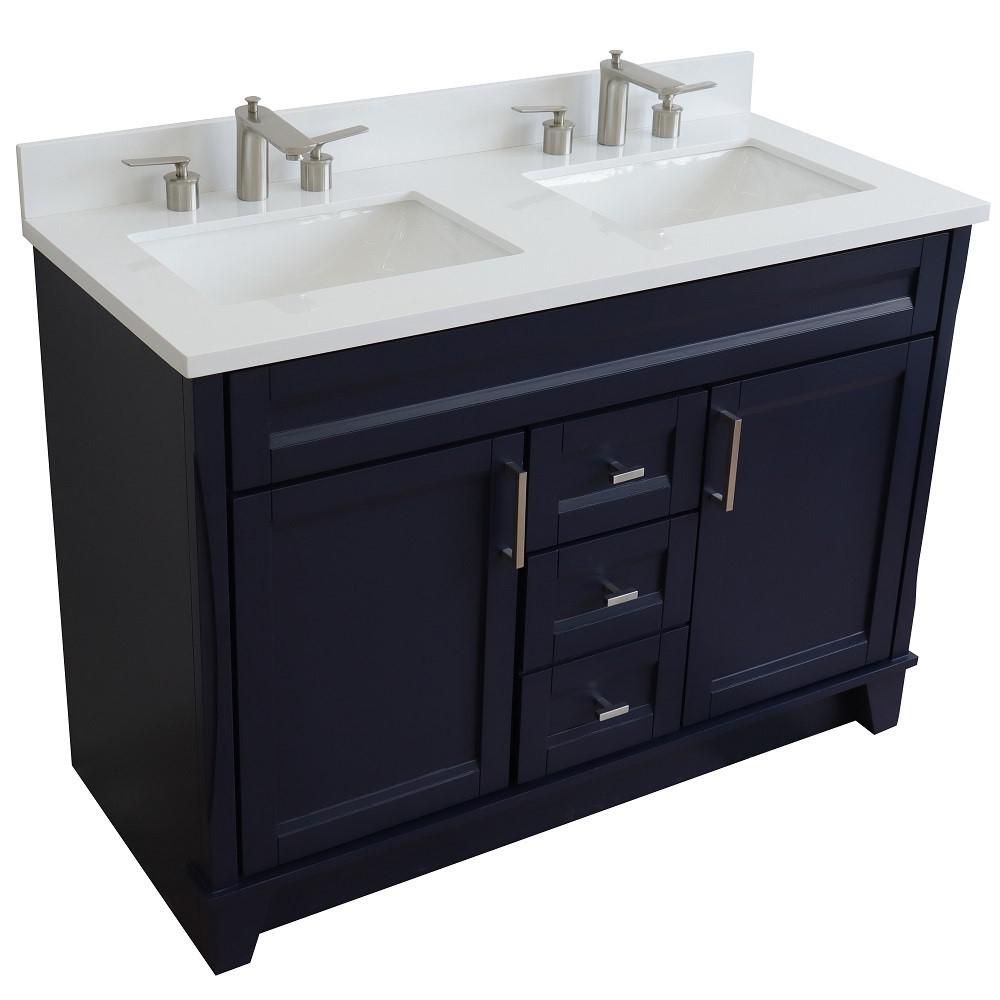 49 Double sink vanity in Blue finish with White quartz and rectangle sink. Picture 10