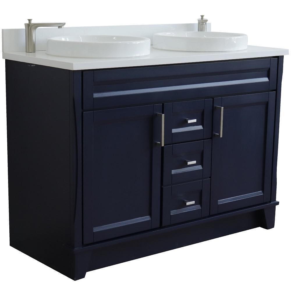 49 Double sink vanity in Blue finish with White quartz and rectangle sink. Picture 16