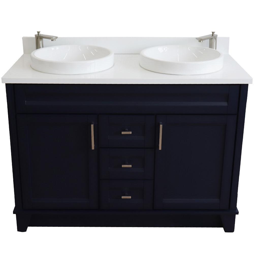 49 Double sink vanity in Blue finish with White quartz and rectangle sink. Picture 20