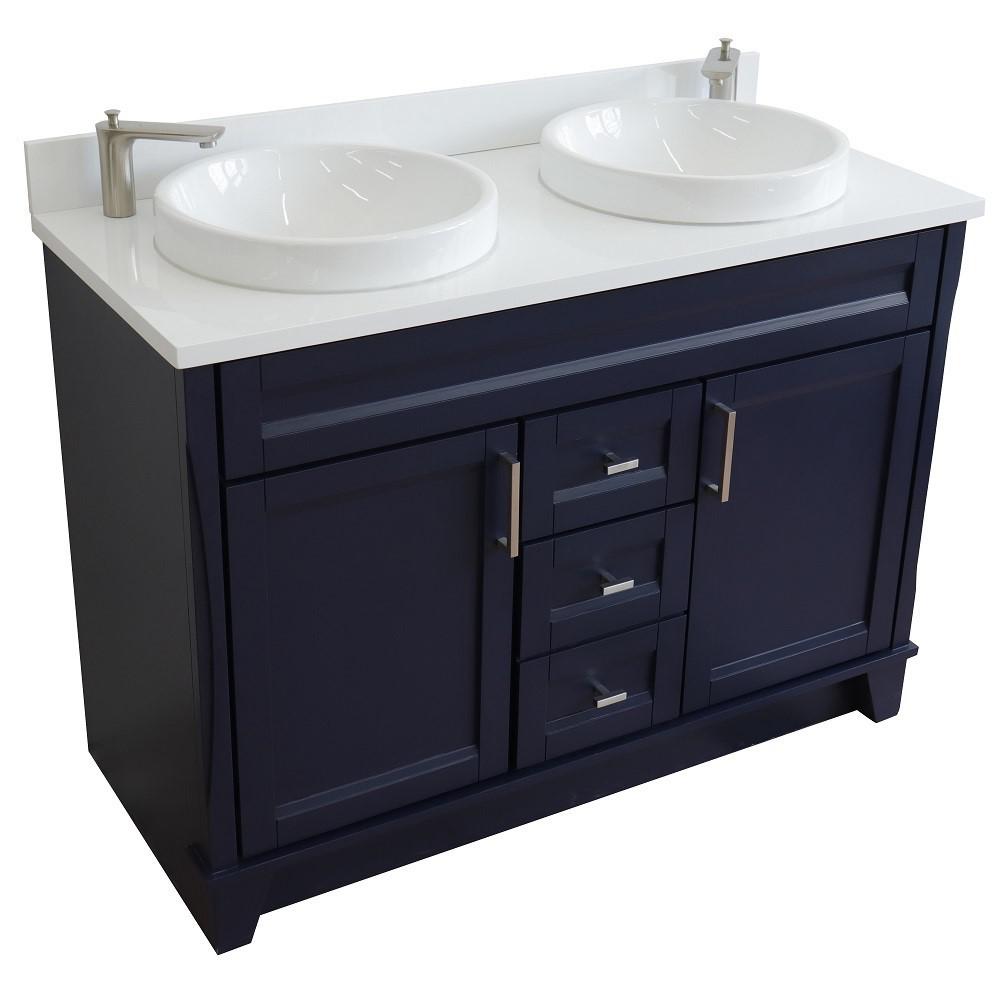 49 Double sink vanity in Blue finish with White quartz and rectangle sink. Picture 21