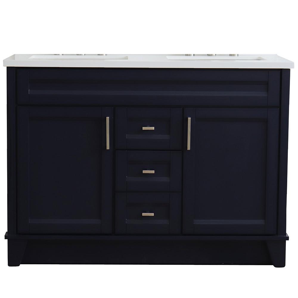 49 Double sink vanity in Blue finish with White quartz and rectangle sink. Picture 13