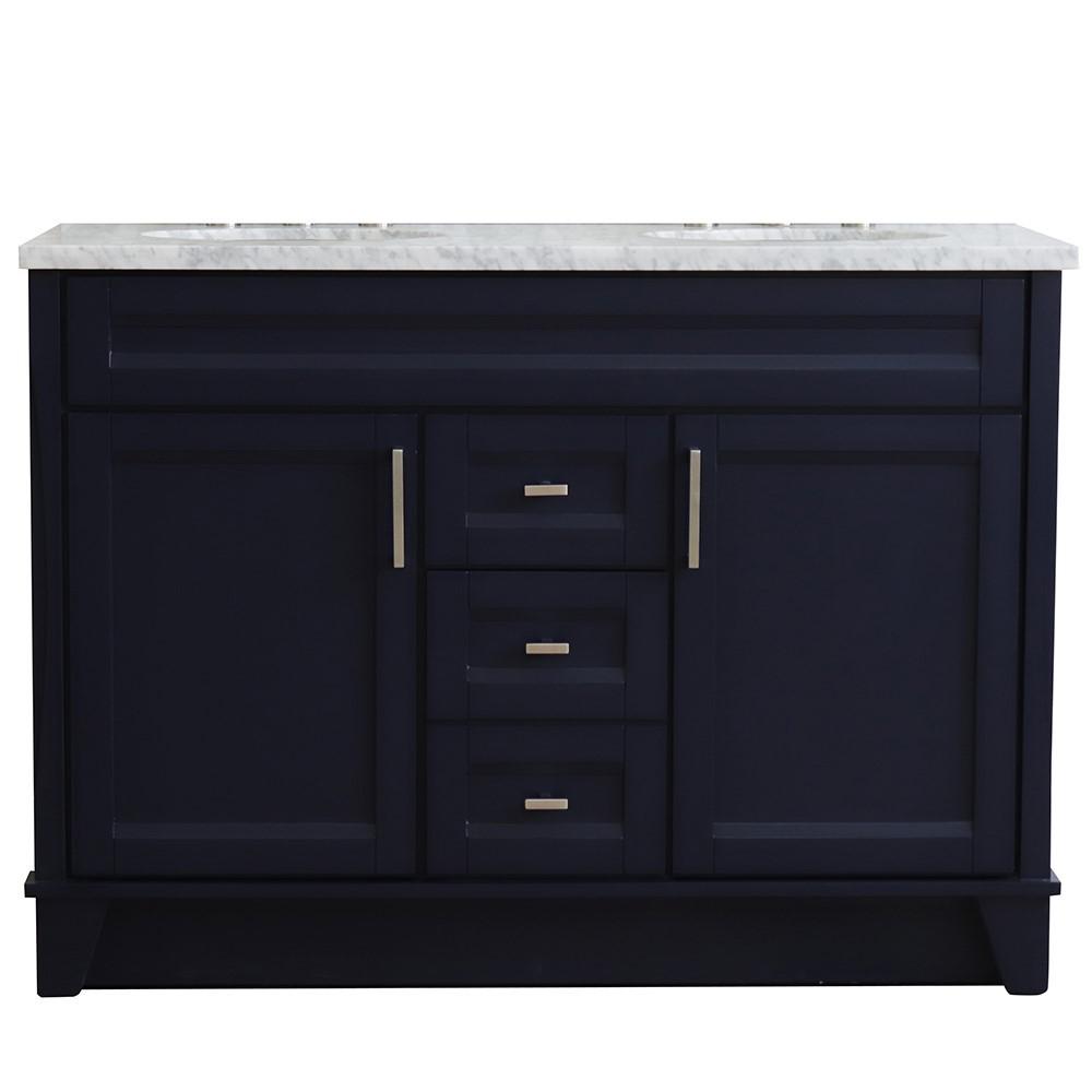 49 Double sink vanity in Blue finish with White Carrara marble and oval sink. Picture 12
