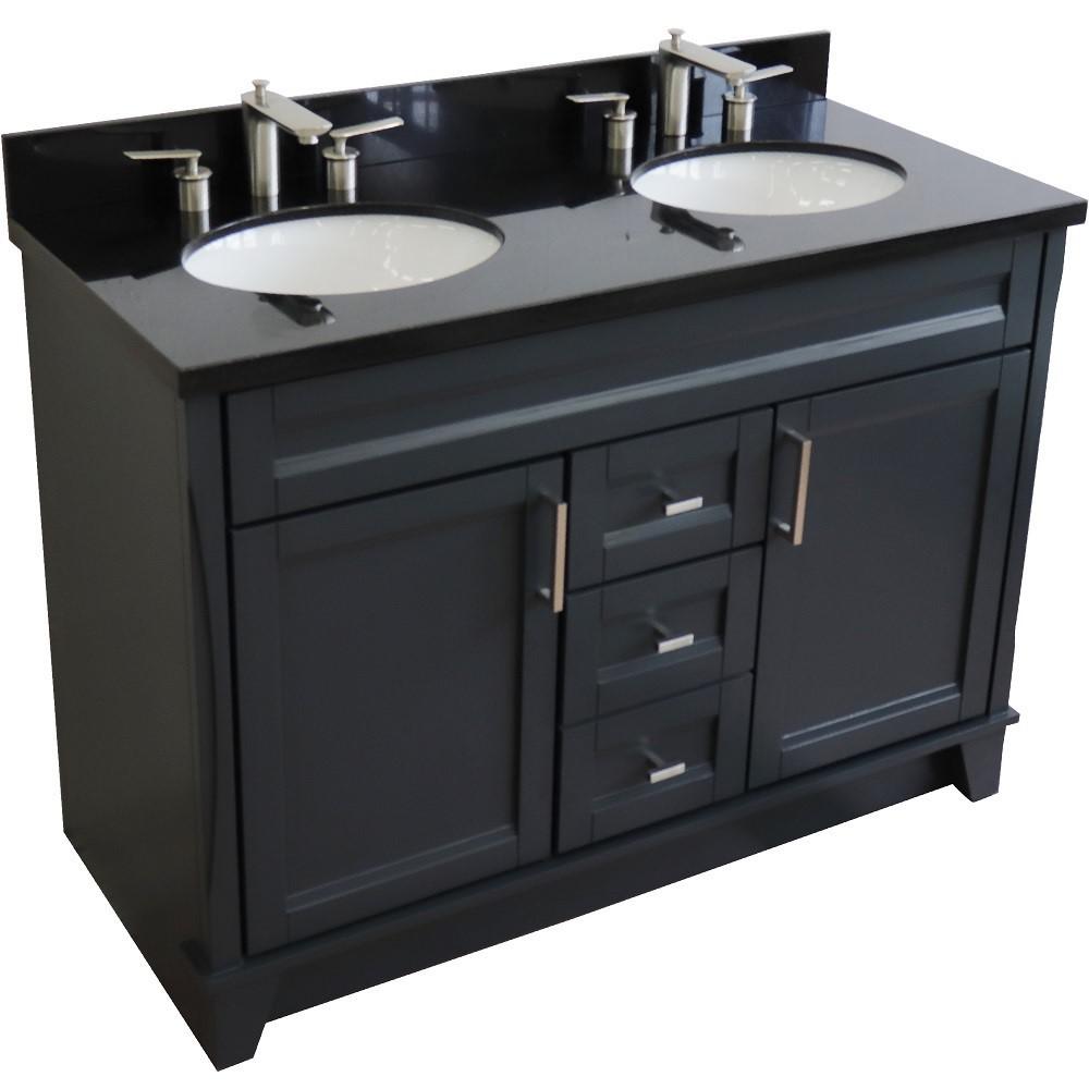 Double sink vanity in Dark Gray with Black galaxy granite and oval sink. Picture 9