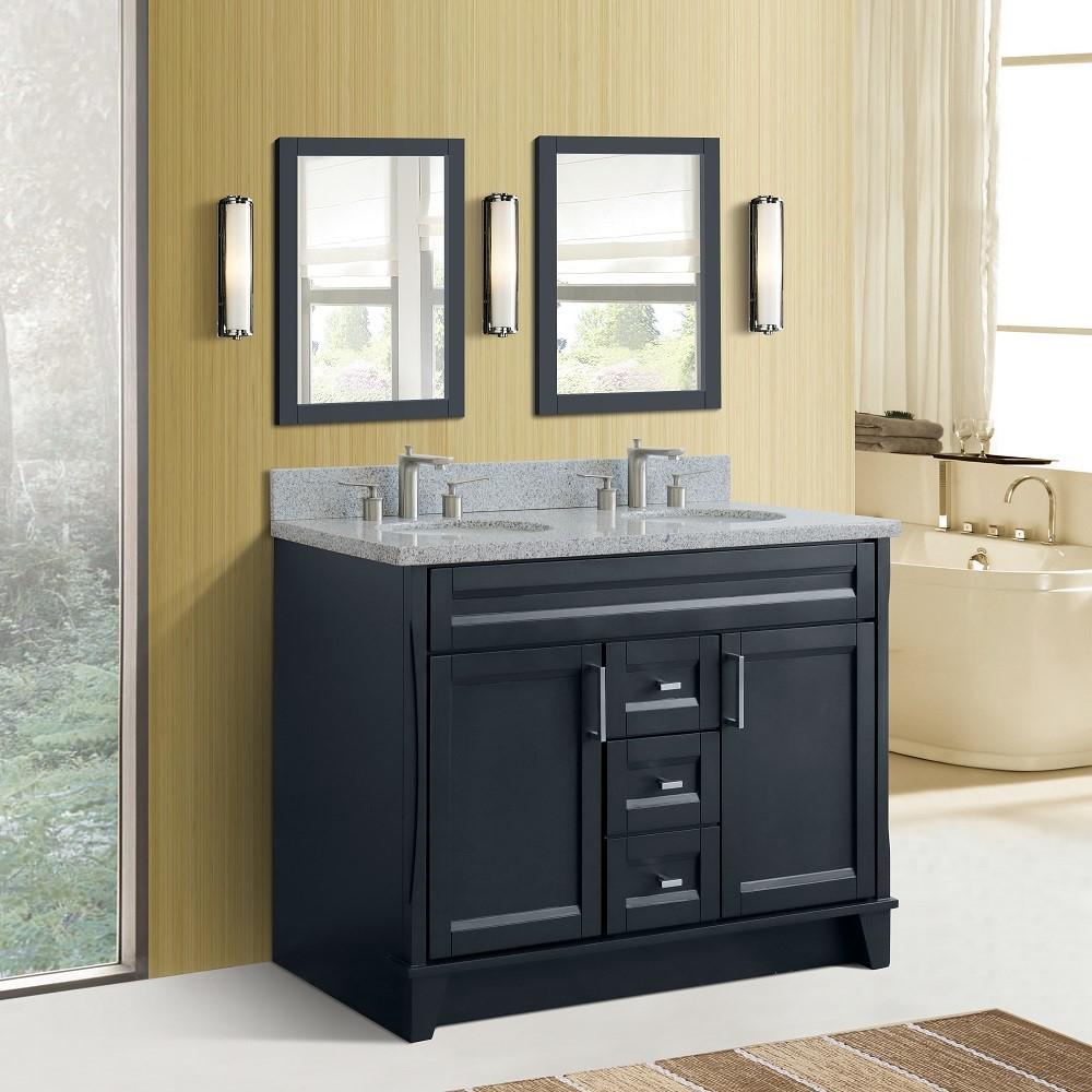 49 Double sink vanity in Dark Gray finish with Gray granite and oval sink. Picture 2