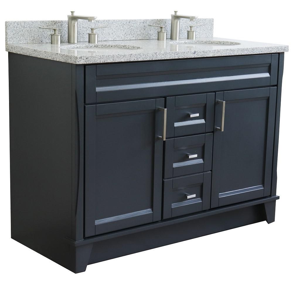 49 Double sink vanity in Dark Gray finish with Gray granite and oval sink. Picture 4