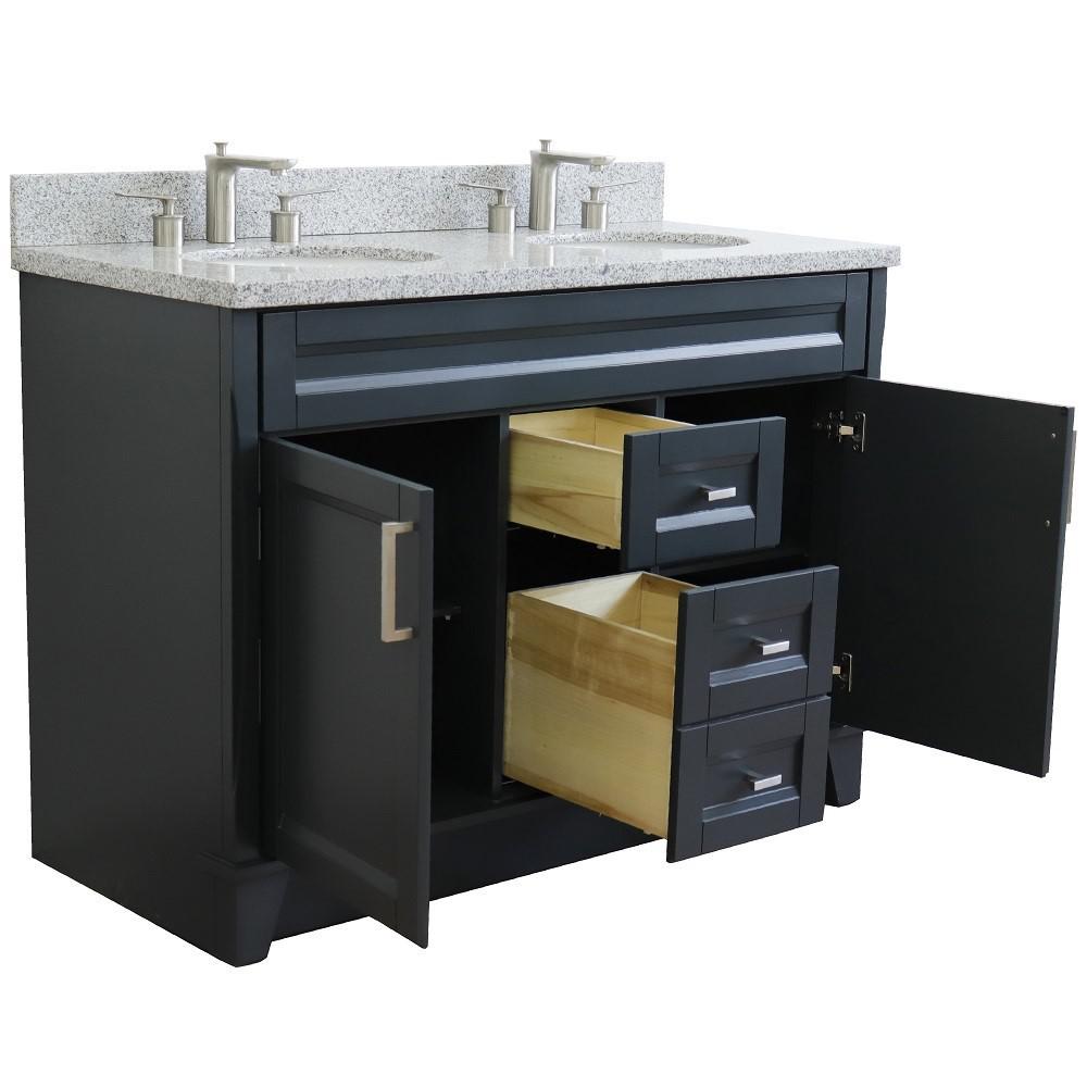 49 Double sink vanity in Dark Gray finish with Gray granite and oval sink. Picture 5