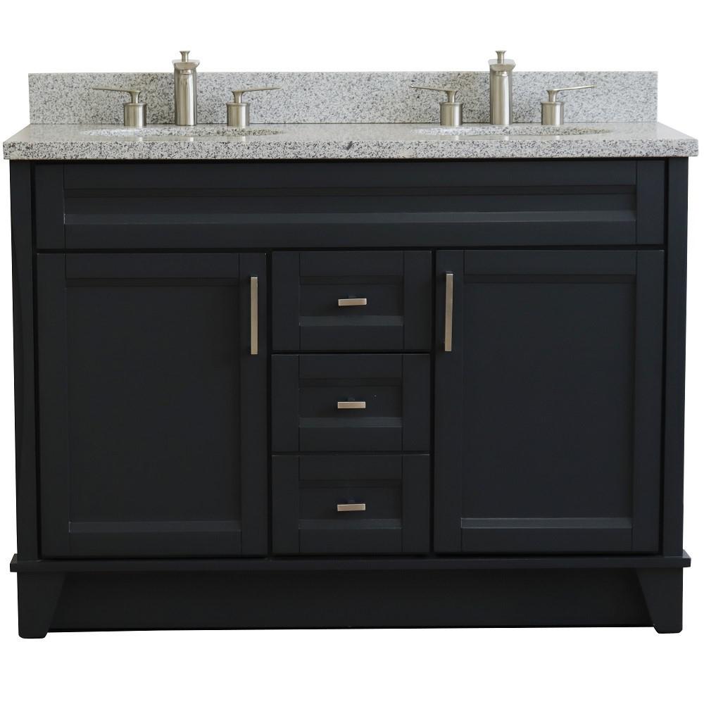 49 Double sink vanity in Dark Gray finish with Gray granite and oval sink. Picture 6